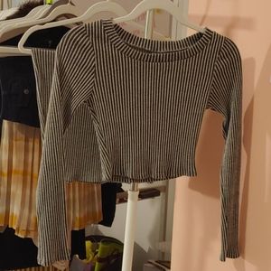 A+ Ellen Gray Skirt Ribbed Fitted 2 Piece Skirt Set Midi